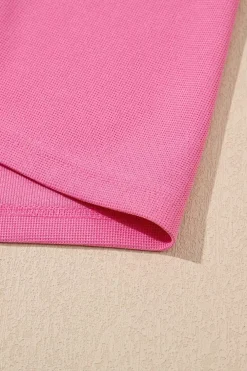 Hot Dear-Lover Textured Pearled Ruffle Sleeve Top 2 Piece Shorts Set Bright Pink