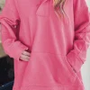Hot Dear-Lover Textured Zipped Neckline Kangaroo Pocket Sweatshirt Bright Pink