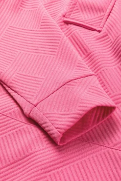 Hot Dear-Lover Textured Zipped Neckline Kangaroo Pocket Sweatshirt Bright Pink