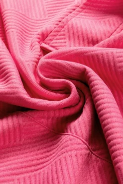 Hot Dear-Lover Textured Zipped Neckline Kangaroo Pocket Sweatshirt Bright Pink