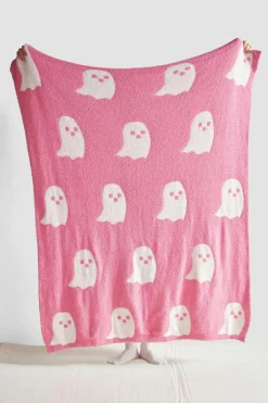 Discount Dear-Lover Two-Tone Colorblock Halloween Cute Ghost Printed Blanket Bright Pink