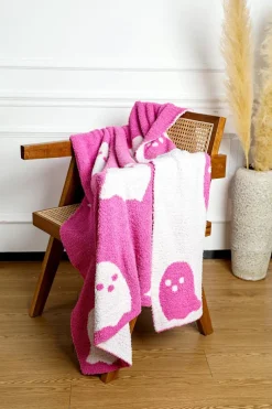 Discount Dear-Lover Two-Tone Colorblock Halloween Cute Ghost Printed Blanket Bright Pink