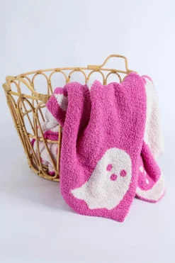 Discount Dear-Lover Two-Tone Colorblock Halloween Cute Ghost Printed Blanket Bright Pink