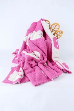 Discount Dear-Lover Two-Tone Colorblock Halloween Cute Ghost Printed Blanket Bright Pink