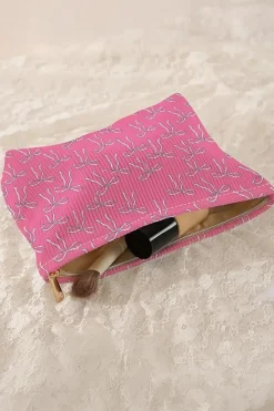 Online Dear-Lover Valentines Fashion Bow Print Ribbed Storage Bag Bright Pink