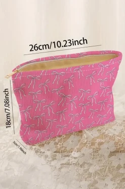 Online Dear-Lover Valentines Fashion Bow Print Ribbed Storage Bag Bright Pink