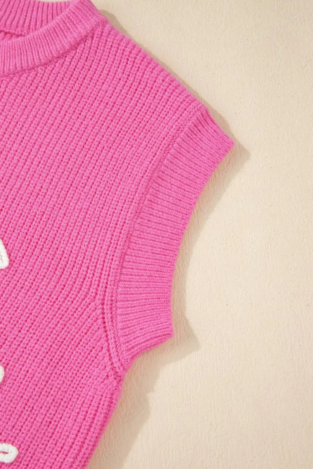 Clearance Dear-Lover Western Horse Embroidered Round Neck Sweater Tee Bright Pink