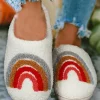 Best Dear-Lover Bright Rainbow Plush Winter Home Slippers White