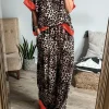 Online Dear-Lover Animal Print Color Contrast Edge Loose Fit Pants Set Brown