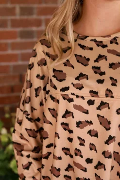Hot Dear-Lover Animal Print Stitching Loose Long Sleeve Top Brown