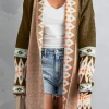 Outlet Dear-Lover Aztec Print Open Front Knitted Cardigan Brown