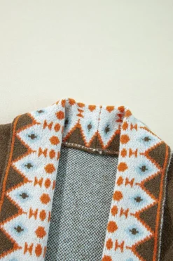 Outlet Dear-Lover Aztec Print Open Front Knitted Cardigan Brown