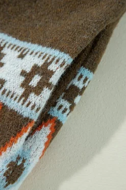 Outlet Dear-Lover Aztec Print Open Front Knitted Cardigan Brown