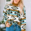 Sale Dear-Lover Aztec Striped Knit Ribbed Trim Sweater Brown