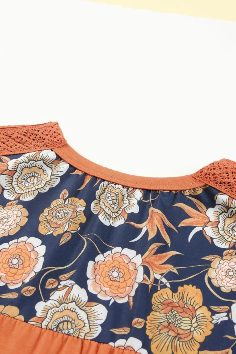 New Dear-Lover Boho Floral Print Balloon Sleeve Top with Lace Details Brown
