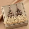 Discount Dear-Lover Boho Triangle Metal Tasseled Earrings Brown