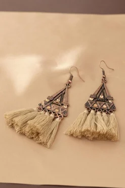 Discount Dear-Lover Boho Triangle Metal Tasseled Earrings Brown