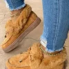 Hot Dear-Lover Bow Decor Faux Suede Plush Lined Winter Flats Brown
