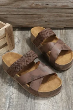 Sale Dear-Lover Braided Detail Criss Cross Platform Slippers Brown