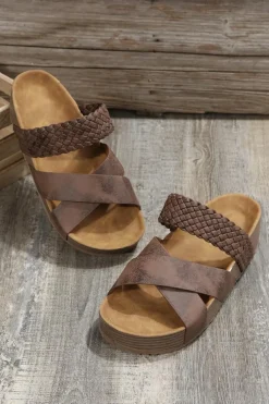 Sale Dear-Lover Braided Detail Criss Cross Platform Slippers Brown
