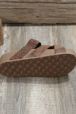 Sale Dear-Lover Braided Detail Criss Cross Platform Slippers Brown