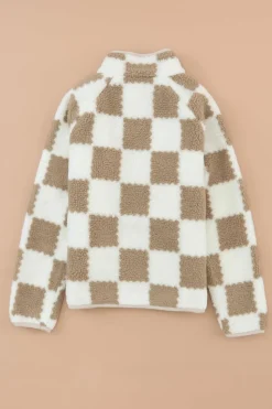 Discount Dear-Lover Checked Snap Button Sherpa Jacket Brown