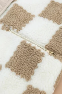 Discount Dear-Lover Checked Snap Button Sherpa Jacket Brown