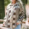 Discount Dear-Lover Checkered Print Patchwork Corduroy Shacket Brown