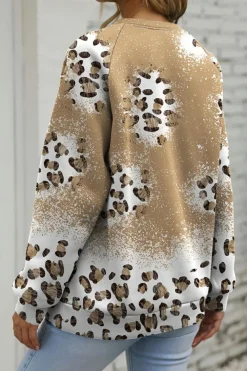 Online Dear-Lover Cheetah Print Round Neck Raglan Sleeve Sweatshirt Brown