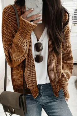 Outlet Dear-Lover Chunky Waffle Knit Oversized Collar Cardigan Brown
