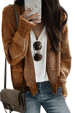 Outlet Dear-Lover Chunky Waffle Knit Oversized Collar Cardigan Brown