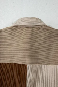 Clearance Dear-Lover Color Block Chest Pockets Buttoned Corduroy Shacket Brown