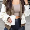 Online Dear-Lover Colorblock Hooded Zip-Up Pocketed Sherpa Jacket Brown