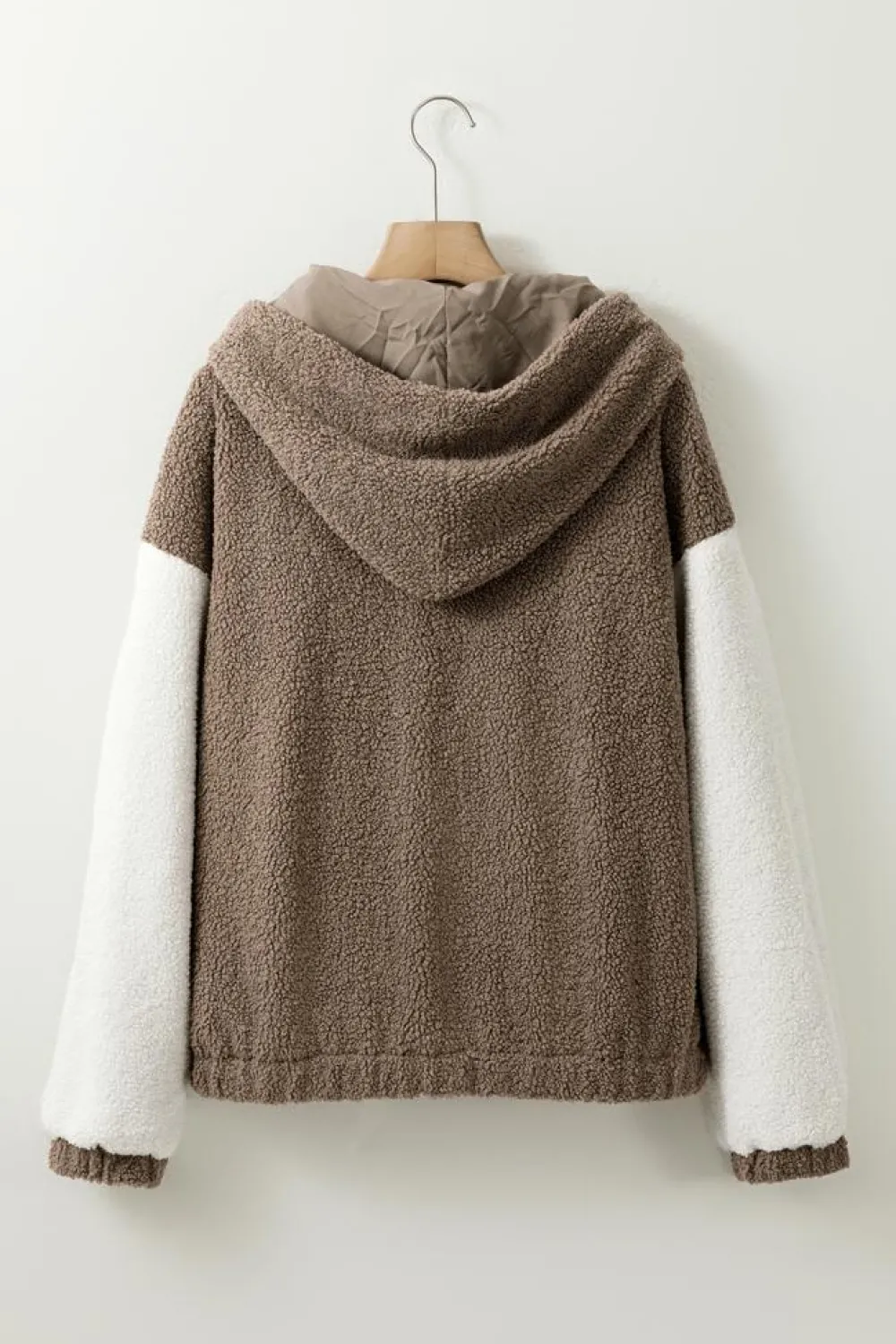 Online Dear-Lover Colorblock Hooded Zip-Up Pocketed Sherpa Jacket Brown