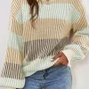 Outlet Dear-Lover Colorblock Textured Knit Bubble Sleeve Sweater Brown