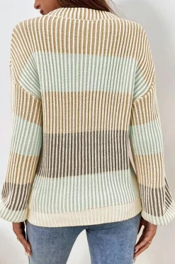 Outlet Dear-Lover Colorblock Textured Knit Bubble Sleeve Sweater Brown