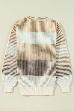 Outlet Dear-Lover Colorblock Textured Knit Bubble Sleeve Sweater Brown