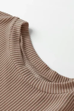 New Dear-Lover Corded 2pcs Colorblock Pullover and Pants Outfit Brown