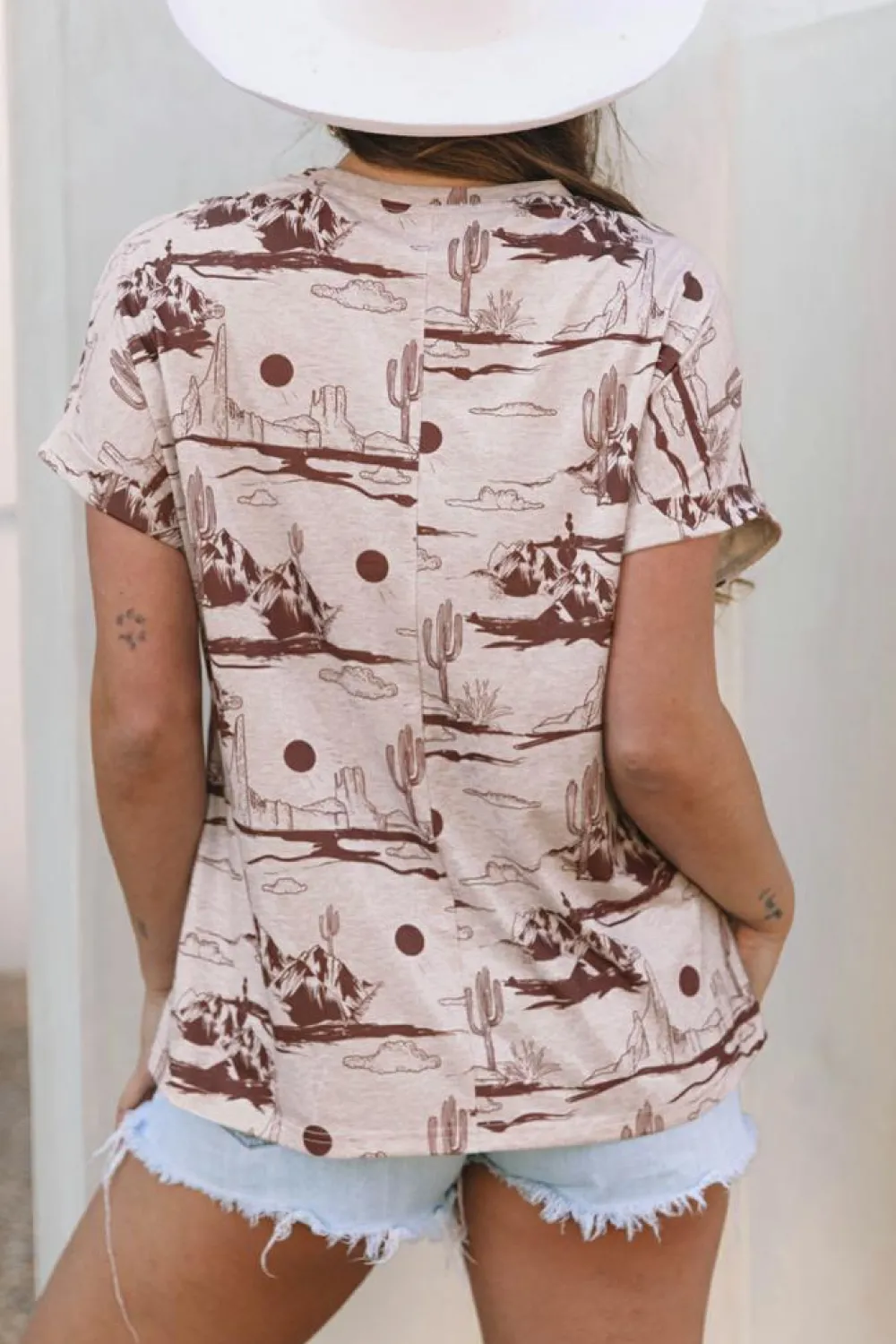 Sale Dear-Lover Desert Sand Print Short Sleeve Knit Top Brown
