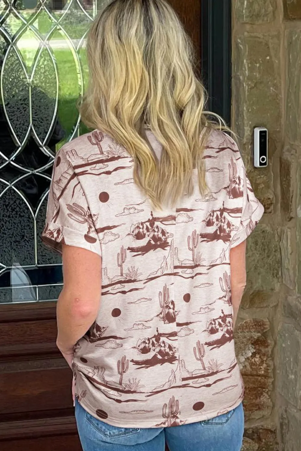 Sale Dear-Lover Desert Sand Print Short Sleeve Knit Top Brown