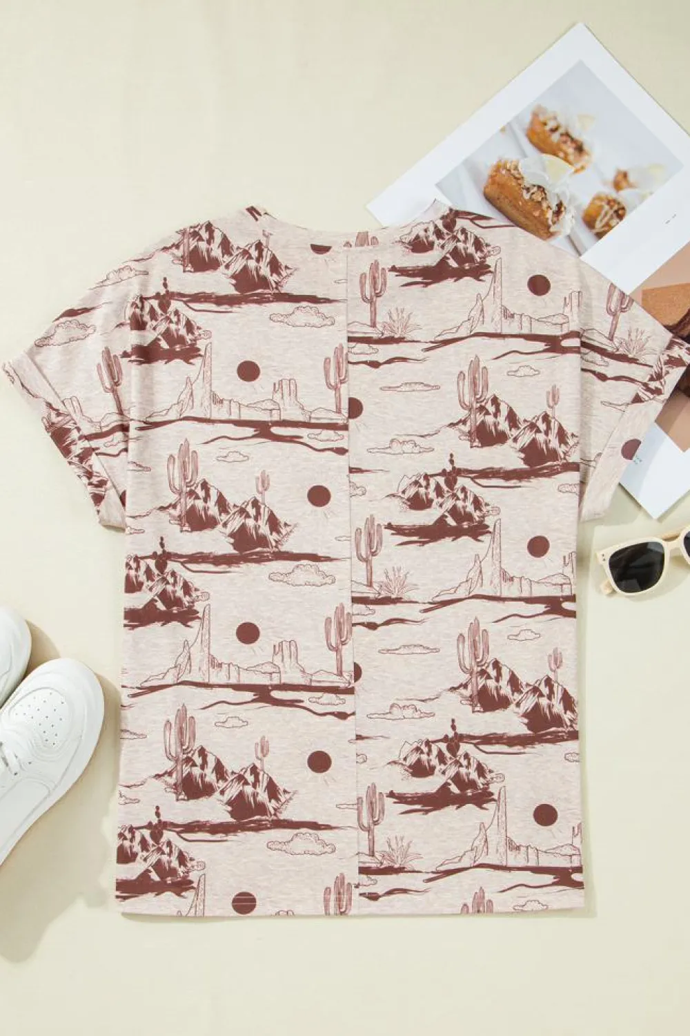 Sale Dear-Lover Desert Sand Print Short Sleeve Knit Top Brown