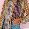 Online Dear-Lover Dot Print Long Sleeve Button Down Shift Shirt Brown