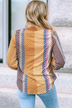 Online Dear-Lover Dot Print Long Sleeve Button Down Shift Shirt Brown
