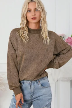 Best Dear-Lover Drop Shoulder Crew Neck Pullover Sweatshirt Brown