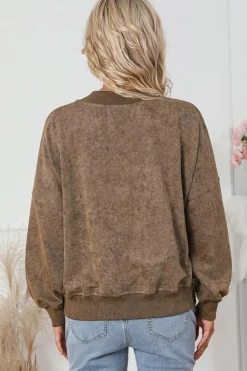 Best Dear-Lover Drop Shoulder Crew Neck Pullover Sweatshirt Brown