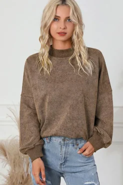 Best Dear-Lover Drop Shoulder Crew Neck Pullover Sweatshirt Brown