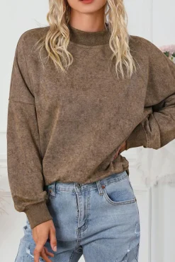 Best Dear-Lover Drop Shoulder Crew Neck Pullover Sweatshirt Brown