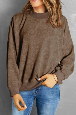 Best Dear-Lover Drop Shoulder Crew Neck Pullover Sweatshirt Brown