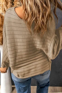 Hot Dear-Lover Exposed Seam Ribbed Knit Dolman Top Brown