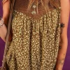 Discount Dear-Lover Eyelet Knit Yoke Patchwork Printed Flowy Fit Tank Top Brown